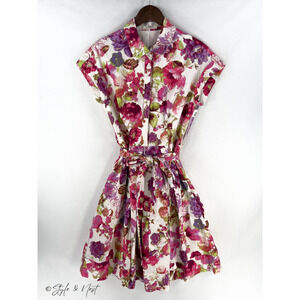 Eliza J Pink Purple Floral Belted Tulle Sundress Spring Garden Party Size 8